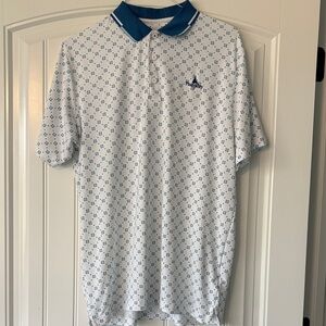 Puma Men’s Sz L White and Blue Geometric Polo Shirt